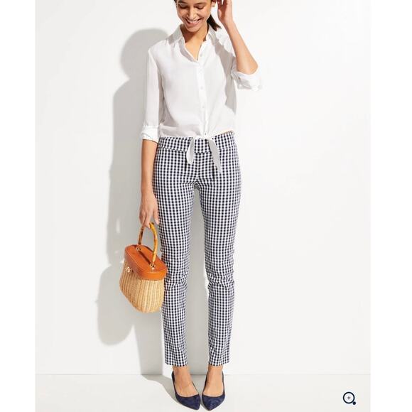 J.McLaughlin Stretch Masie Pants Gingham Navy and White Pockets Stretch Size 10 - Picture 2 of 10